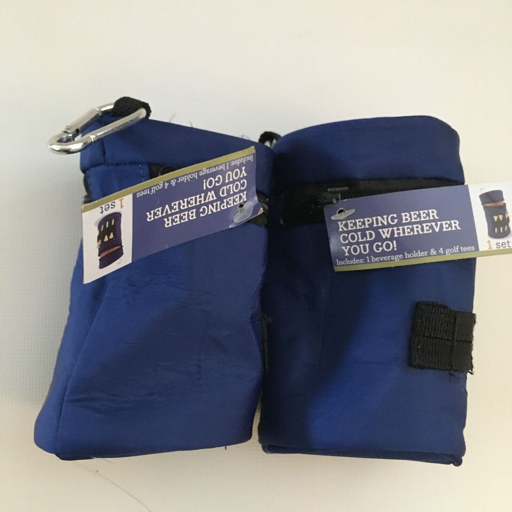 Blue Beverage Koozie Clip On Golf Bag With 8 Tees lot of 2